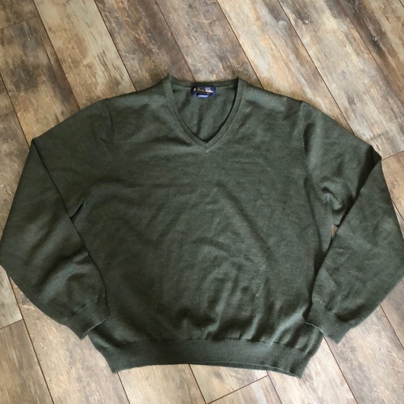 Brooks Brothers Sweaters - Brooks Brothers Olive Green Merino Wool Sweater